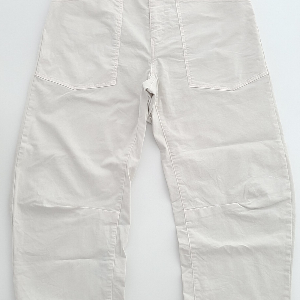 Nili Lotan Pant Mid Rise Barrell Leg Cotton Twill Size 8 Stone Off